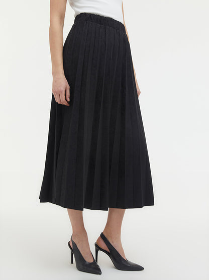 Pleated Suede Look Skirt with Elastic Waist