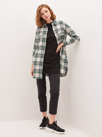 Plaid Women's Shirt Tunic with Pocket Detail