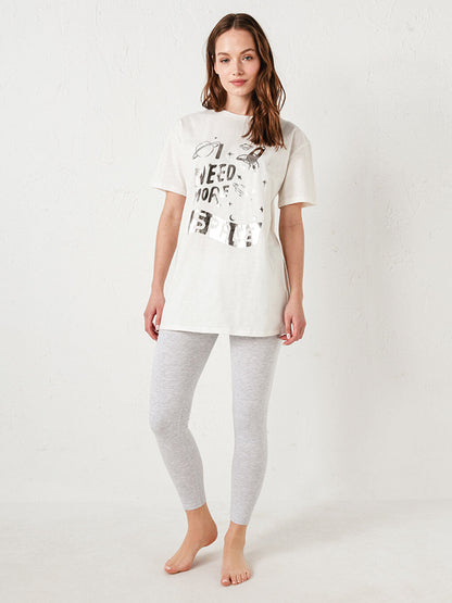 Crew Neck Bright Slogan Printed Women's Pajama Set