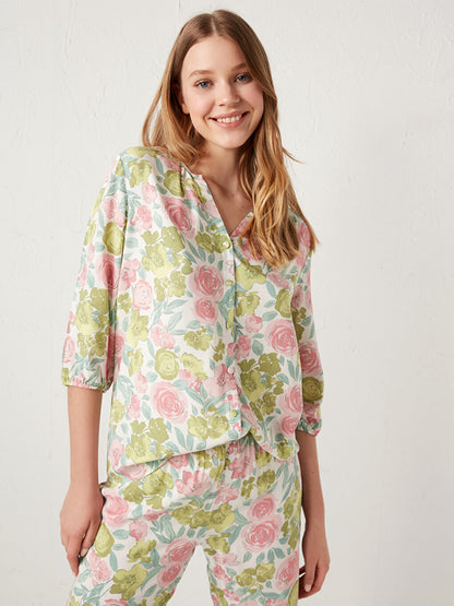 Floral Patterned Viscose Pajama Set