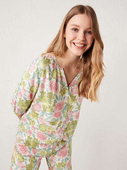 Floral Patterned Viscose Pajama Set