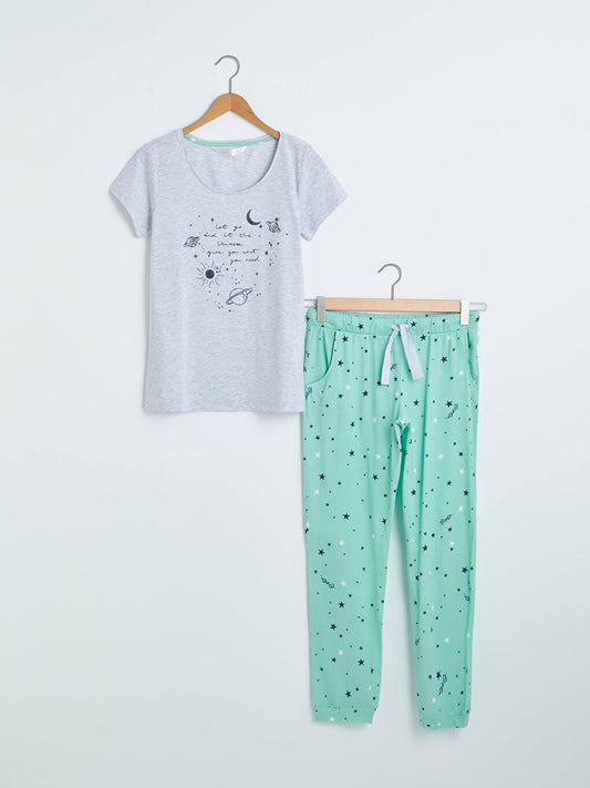 Crew Neck Printed Pajama Set