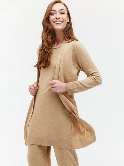 Crew Neck Long Sleeve Women's Knitwear Basic Tunic