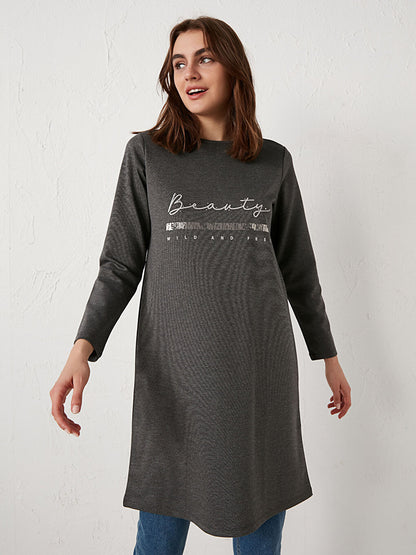 Crew Neck Slogan Printed Tunic