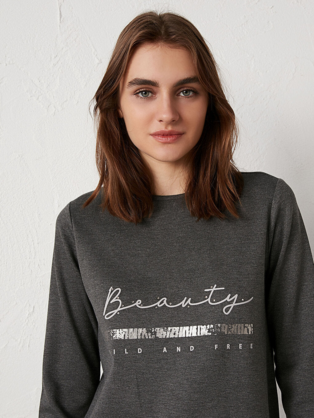 Crew Neck Slogan Printed Tunic