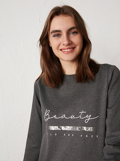 Crew Neck Slogan Printed Tunic