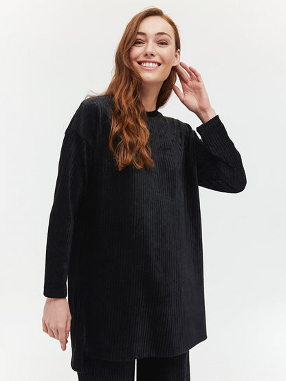 Crew Neck Oversize Velvet Tunic