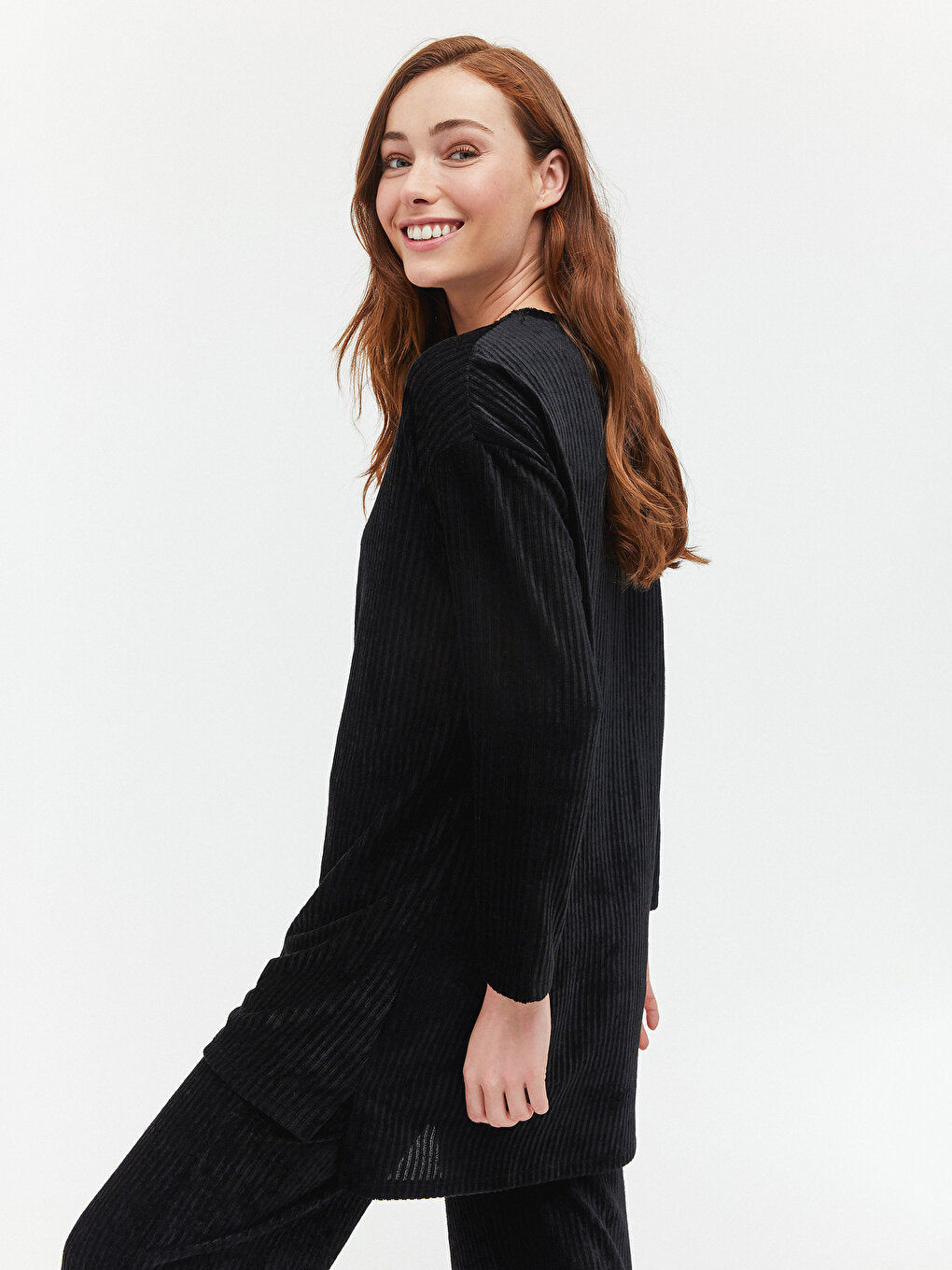 Crew Neck Oversize Velvet Tunic