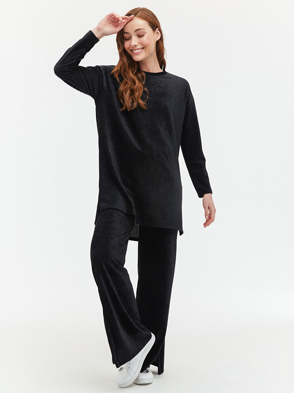 Crew Neck Oversize Velvet Tunic