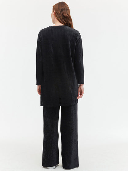 Crew Neck Oversize Velvet Tunic