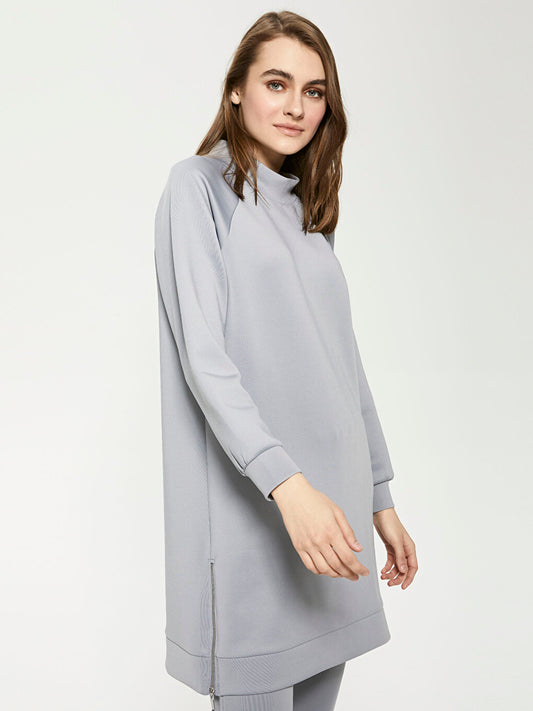 High Collar Plain Long Sleeve Women's Tunic