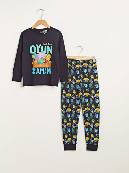 Crew Neck King Şakir Printed Boy's Pajama Set