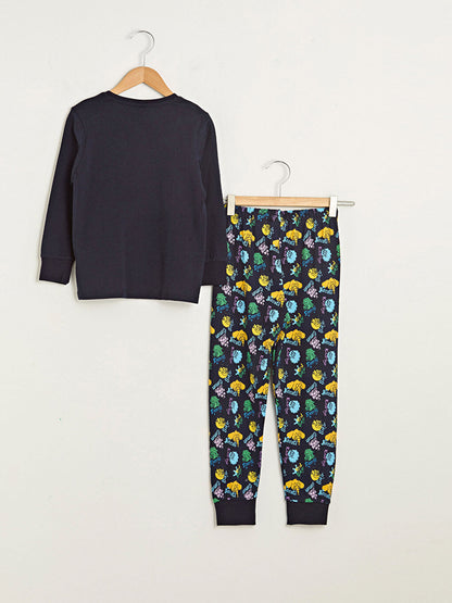 Crew Neck King Şakir Printed Boy's Pajama Set