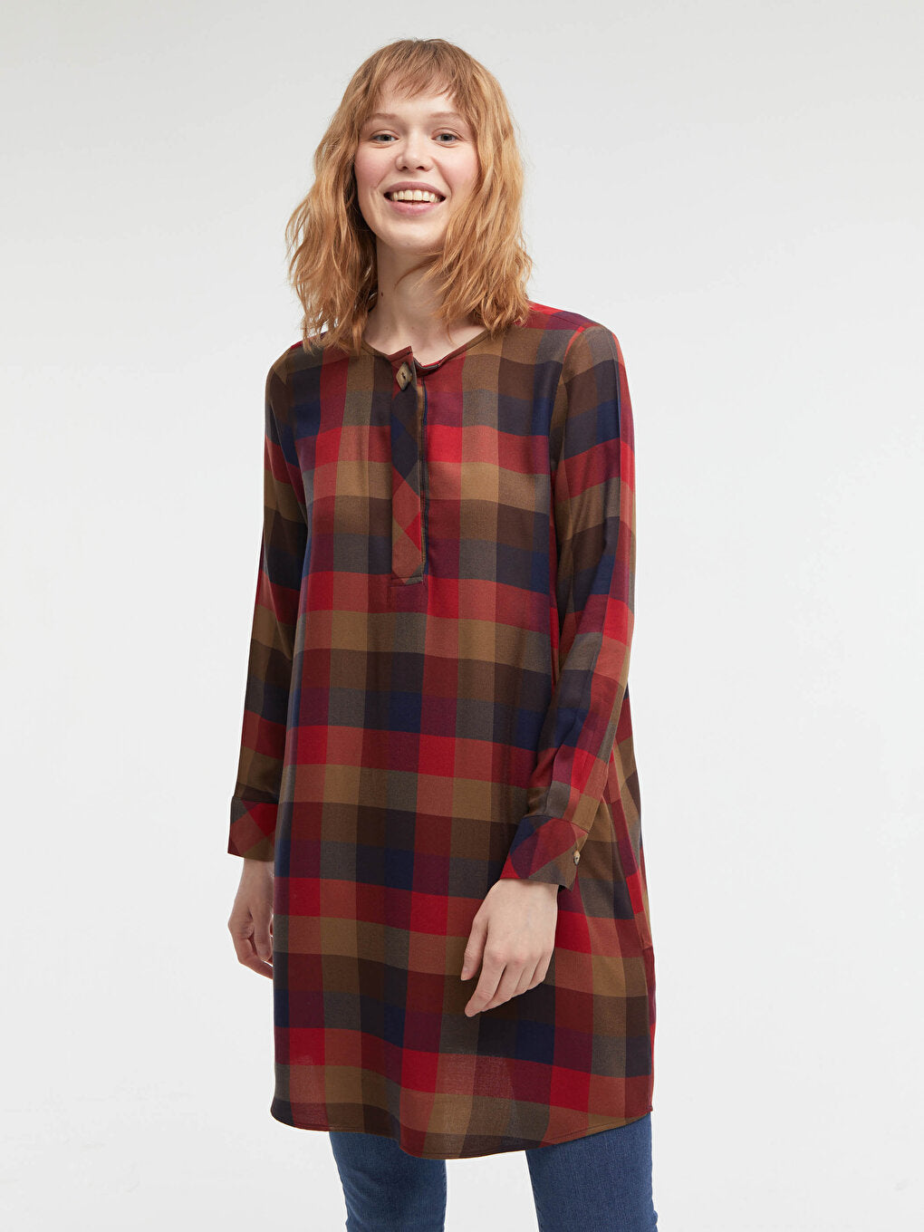 Flowy Plaid Viscose Tunic