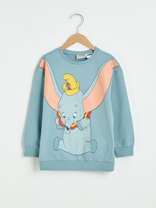 Crew Neck Dumbo Printed Long Sleeve Girl's Sweatshirt