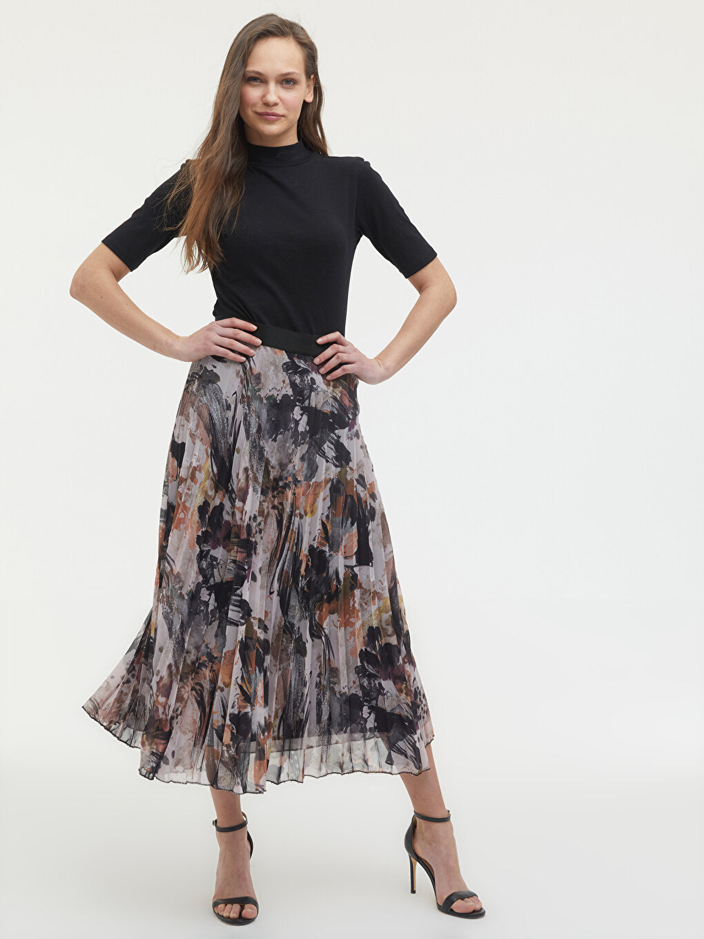 Patterned Long Skirt with Elastic Waist