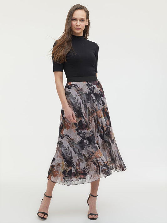 Patterned Long Skirt with Elastic Waist