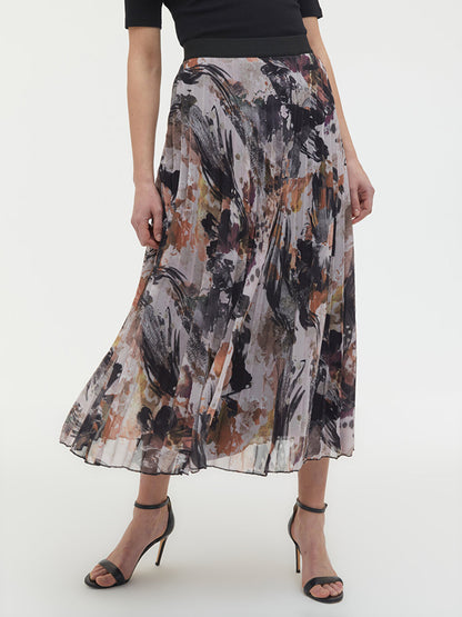 Patterned Long Skirt with Elastic Waist