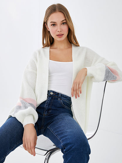 V-Neck Patterned Long Sleeve Women's Knitwear Cardigan