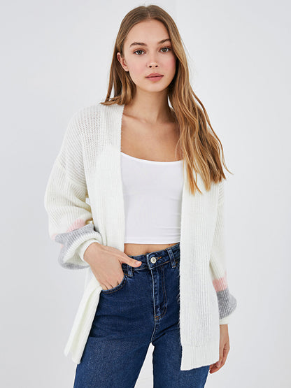 V-Neck Patterned Long Sleeve Women's Knitwear Cardigan