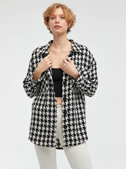 Houndstooth Patterned Long Sleeve Women's Shirt