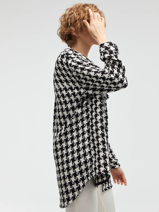 Houndstooth Patterned Long Sleeve Women's Shirt