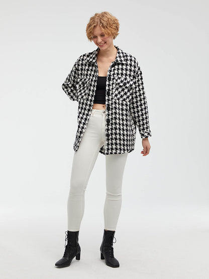 Houndstooth Patterned Long Sleeve Women's Shirt