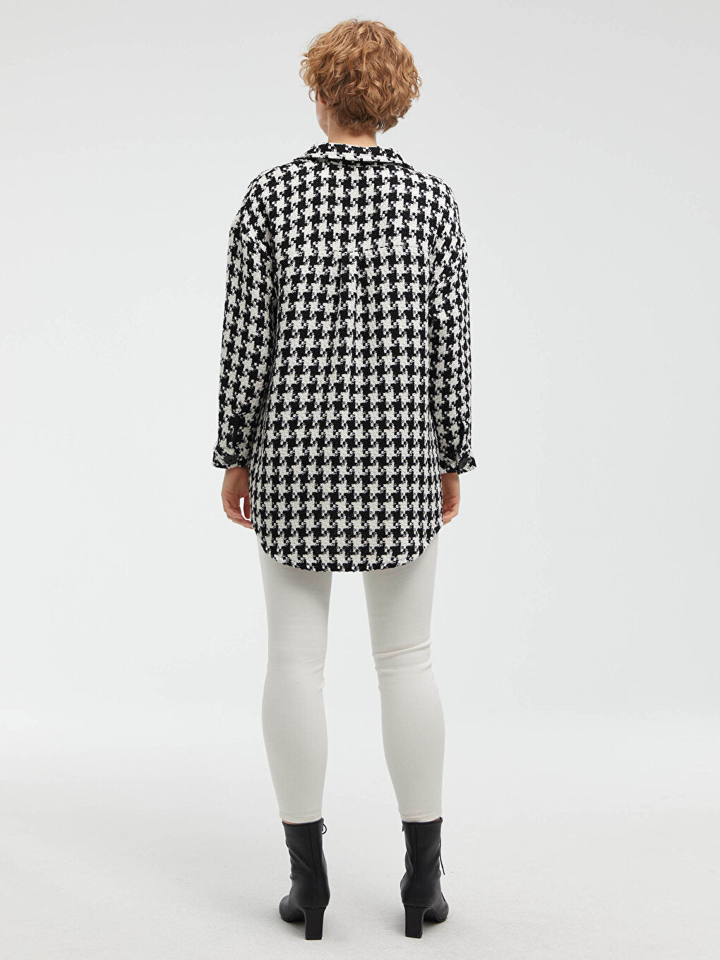 Houndstooth Patterned Long Sleeve Women's Shirt