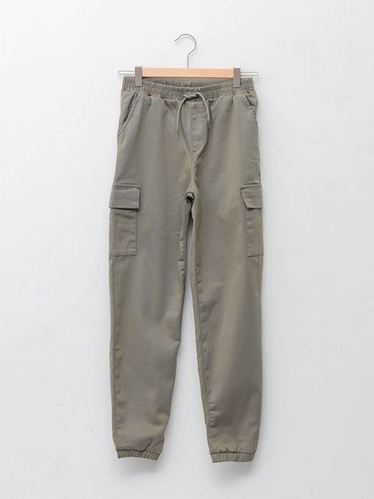 Basic Gabardine Girl's Cargo Pants with Elastic Waist