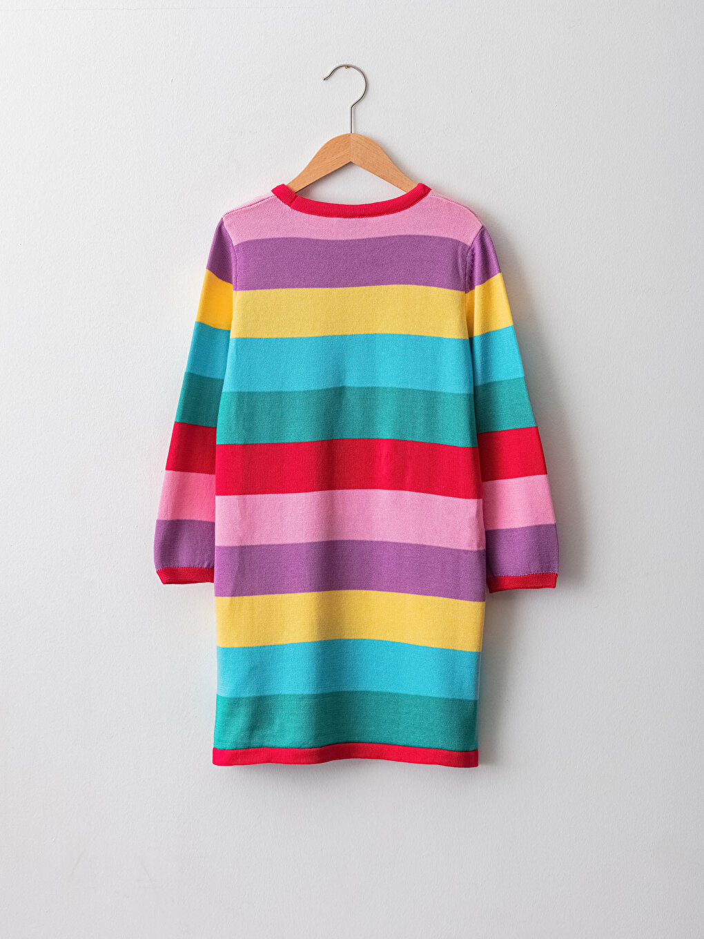 Crew Neck Striped Long Sleeve Girl's Thin Knit Dress