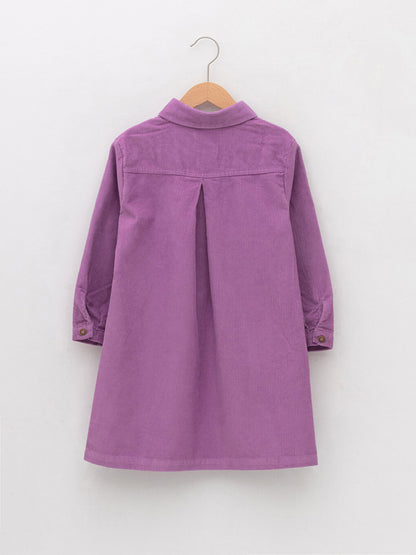 Shirt Collar Basic Long Sleeve Velvet Girls' Dress