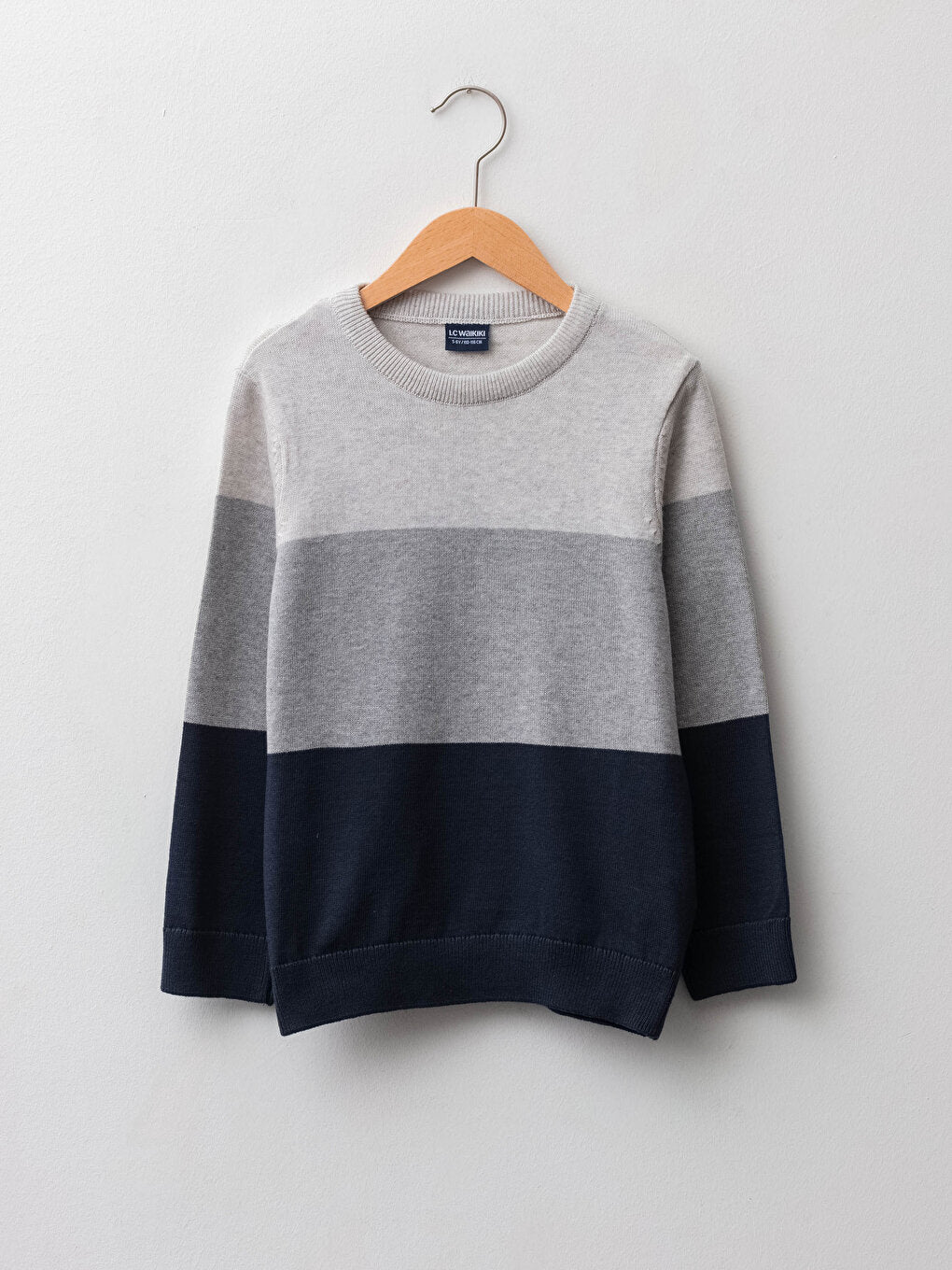 Crew Neck Color Block Long Sleeve Boy's Thin Knitwear Sweater