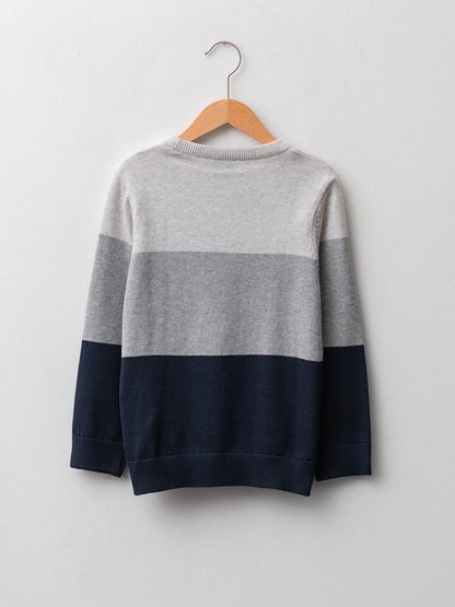 Crew Neck Color Block Long Sleeve Boy's Thin Knitwear Sweater