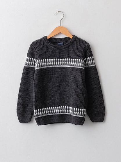 Crew Neck Patterned Long Sleeve Boy's Knitwear Sweater