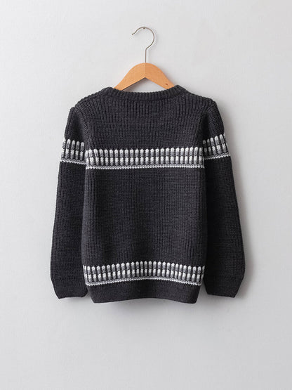 Crew Neck Patterned Long Sleeve Boy's Knitwear Sweater