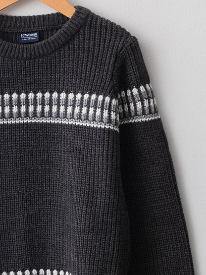 Crew Neck Patterned Long Sleeve Boy's Knitwear Sweater