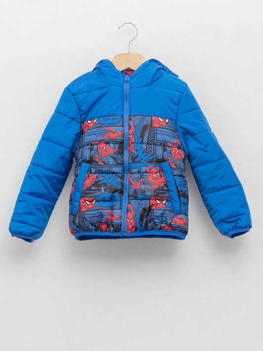 Hooded Spiderman Printed Boy's Puffer Coat