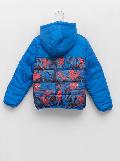 Hooded Spiderman Printed Boy's Puffer Coat