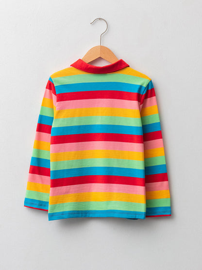 Polo Neck Striped Long Sleeve Girls T-Shirt