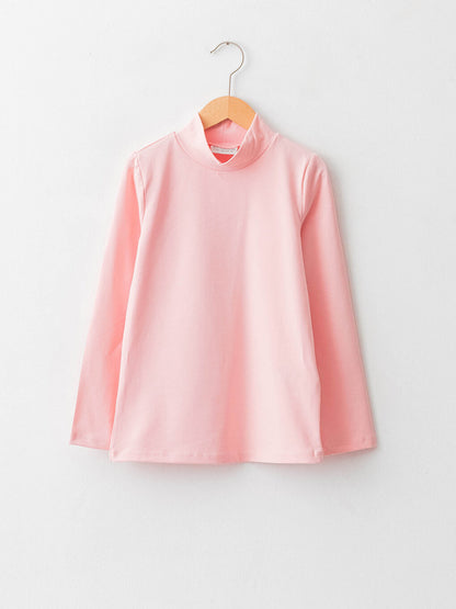 Turtleneck Basic Long Sleeve Cotton Girls' T-Shirt