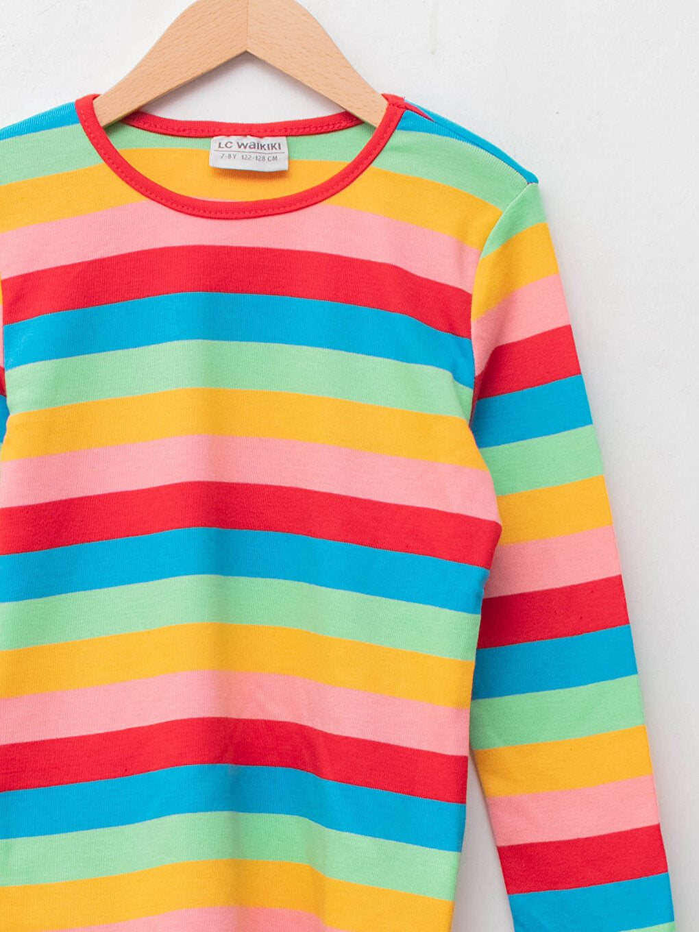 Crew Neck Striped Long Sleeve Cotton Girls' T-Shirt