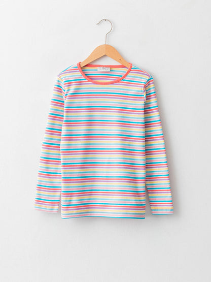 Crew Neck Striped Long Sleeve Cotton Girls' T-Shirt