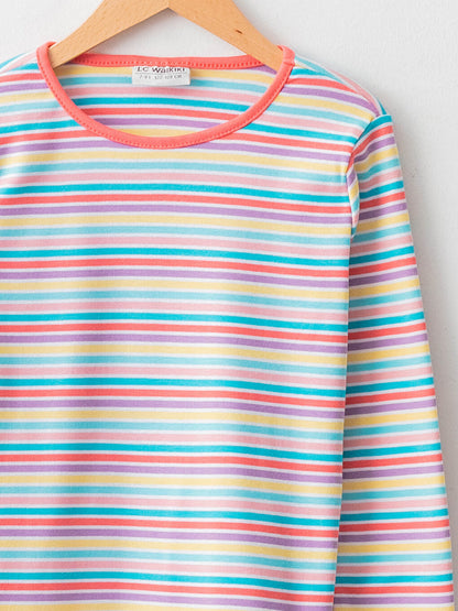 Crew Neck Striped Long Sleeve Cotton Girls' T-Shirt