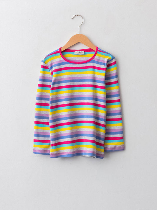 Crew Neck Striped Long Sleeve Cotton Girls' T-Shirt