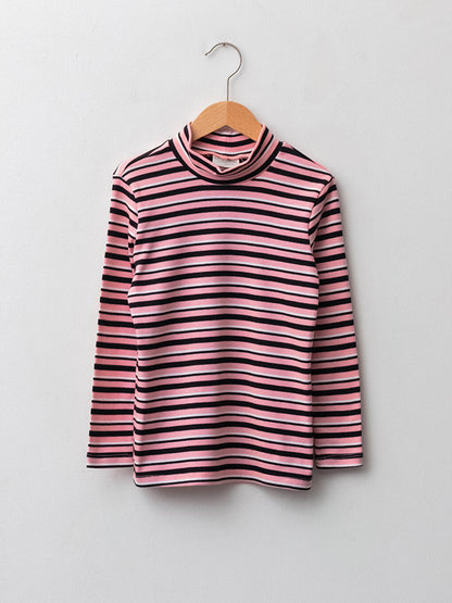 Turtleneck Striped Long Sleeve Cotton Girls' T-Shirt