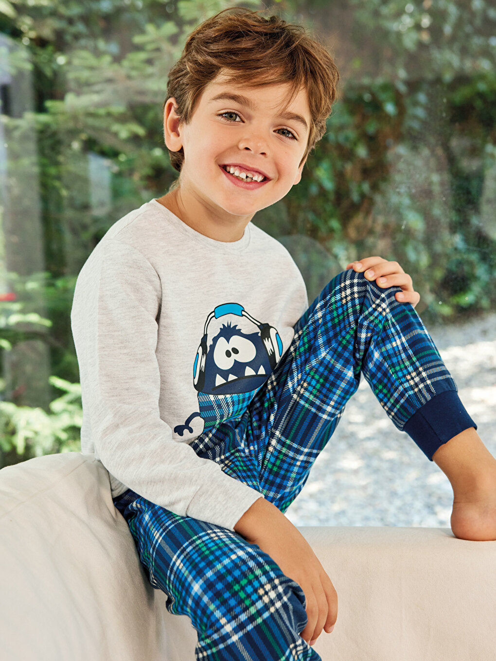 Crew Neck Printed Long Sleeve Boys' Pajama Set