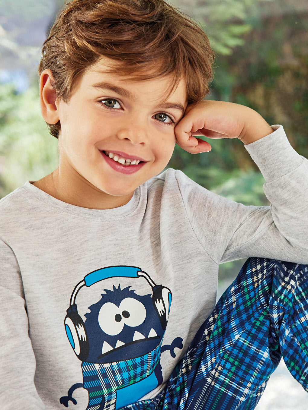 Crew Neck Printed Long Sleeve Boys' Pajama Set