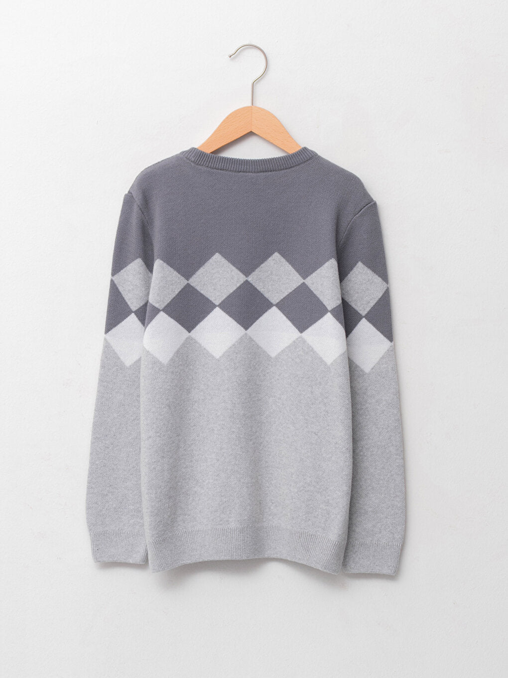 Crew Neck Diamond Patterned Long Sleeve Boy's Thin Knitwear Sweater