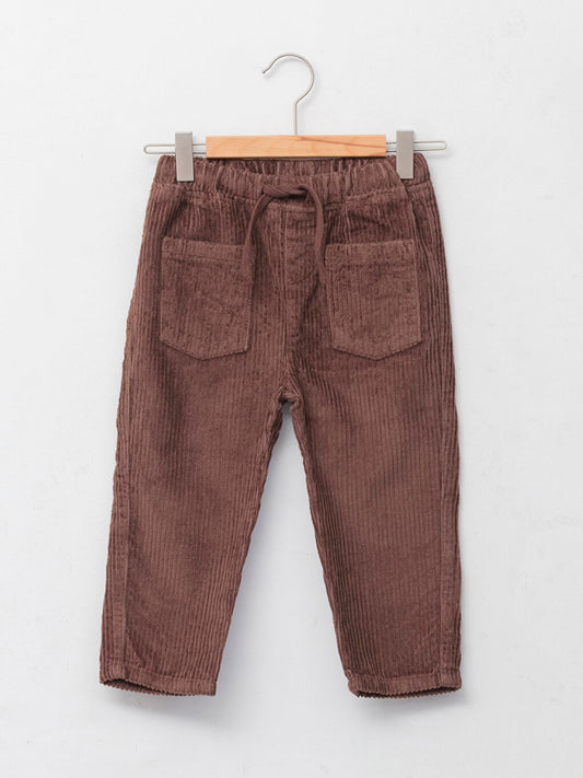 Basic Velvet Baby Boy Trousers with Elastic Waist