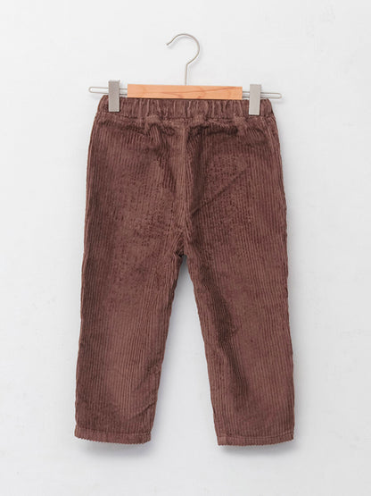 Basic Velvet Baby Boy Trousers with Elastic Waist